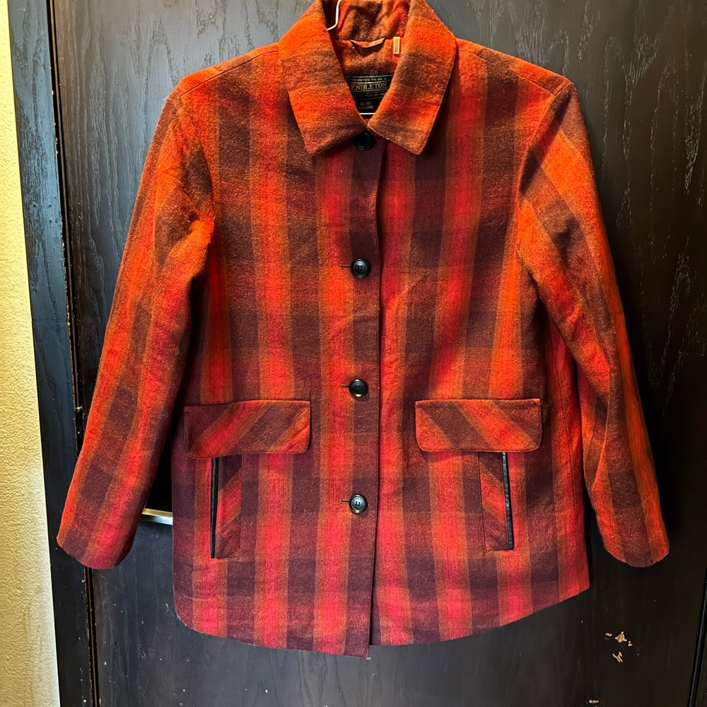 Pendleton-Red Plaid Wool Pea Coat - image 1
